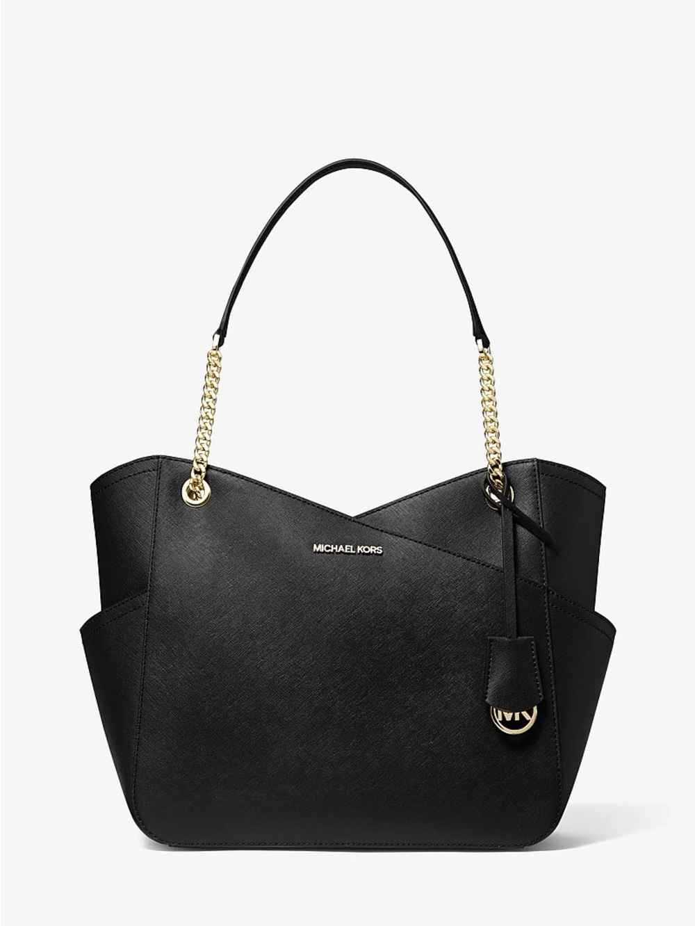 Michael Kors Black Saffiano Tote with Gold Chain Straps